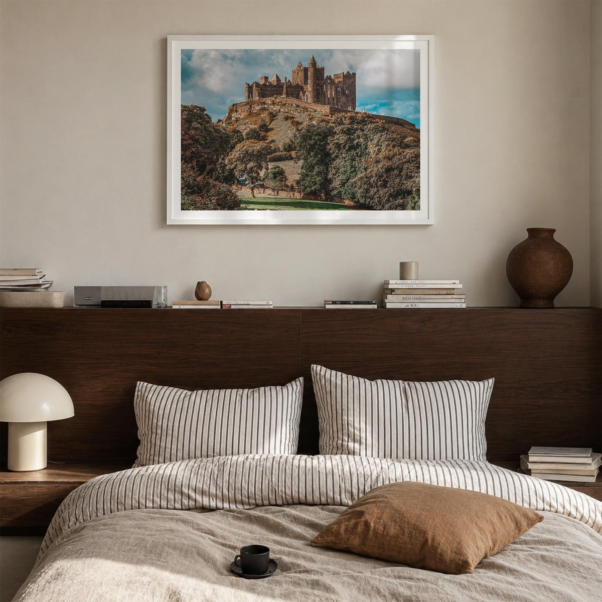 Ireland colorful photo poster of Europe – horizontal wall art in white wood frame with white border, hanging on wall