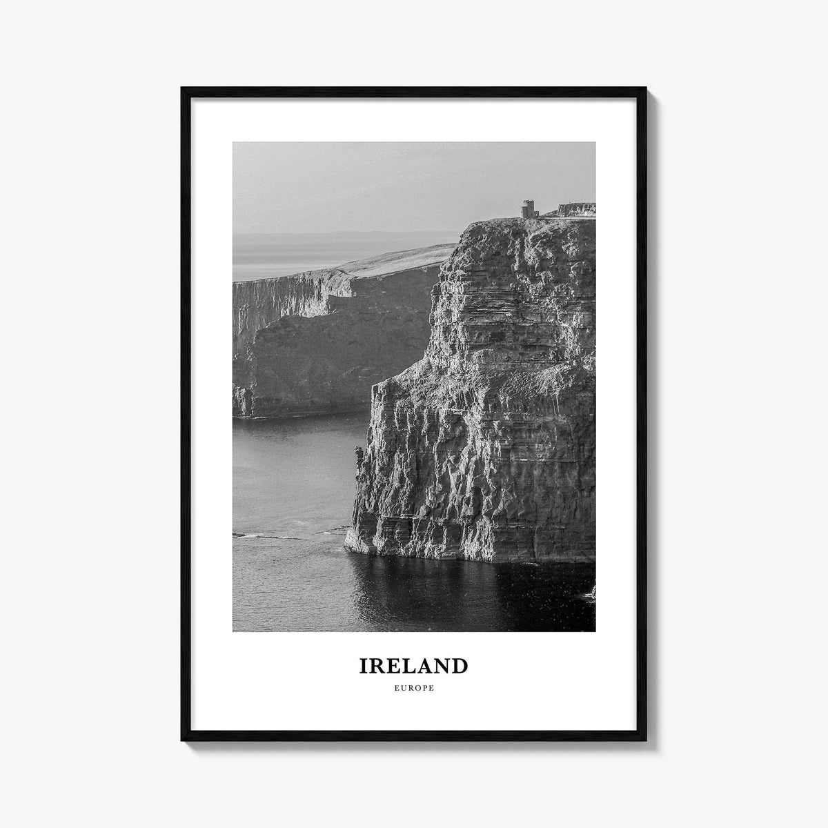 Ireland no. 1 black & white classic poster of Europe – vertical wall art, unframed print shown in interior mockup