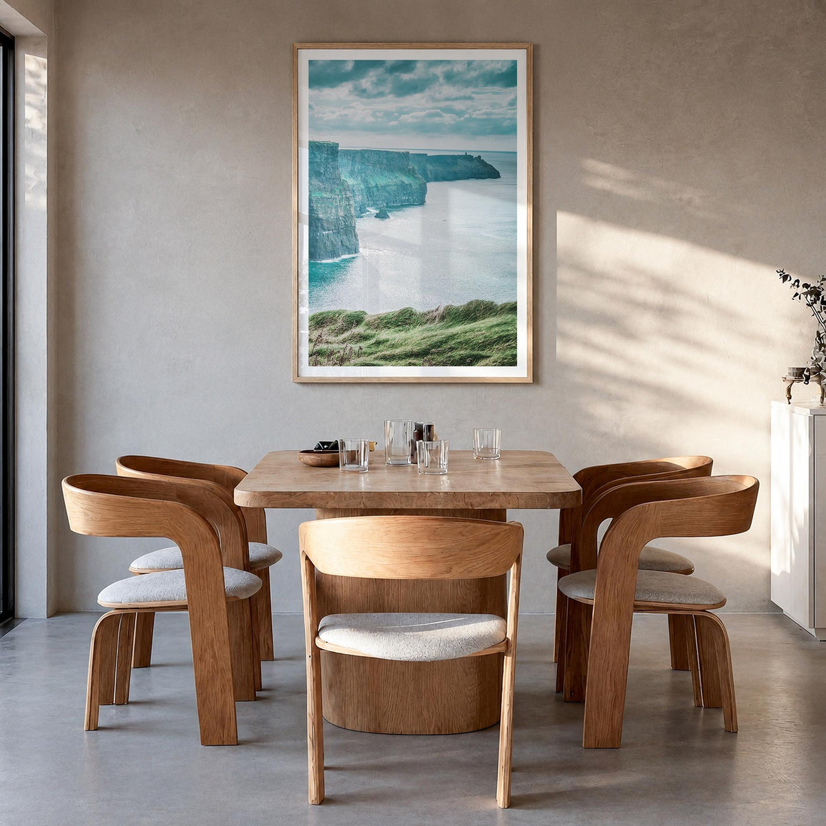 Ireland no. 1 colorful photo poster of Europe – vertical wall art in natural wood frame with white border, hanging on wall