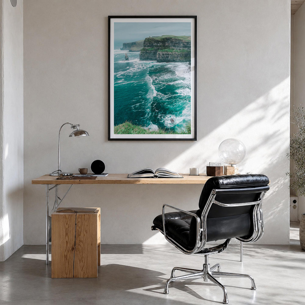 Ireland no. 2 colorful photo poster of Europe – vertical wall art in black wood frame with white border, hanging on wall
