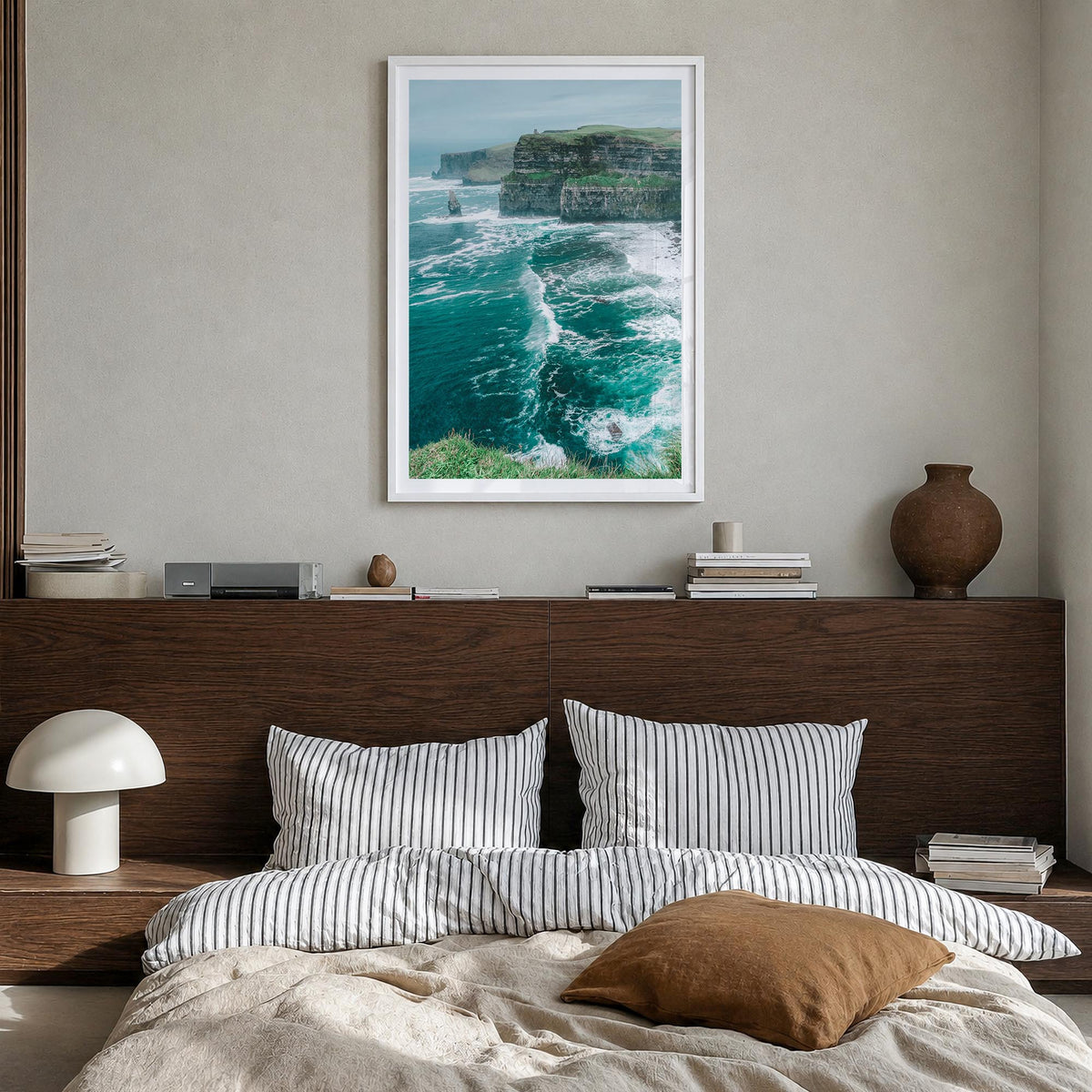 Ireland no. 2 colorful photo poster of Europe – vertical wall art in white wood frame with white border, hanging on wall