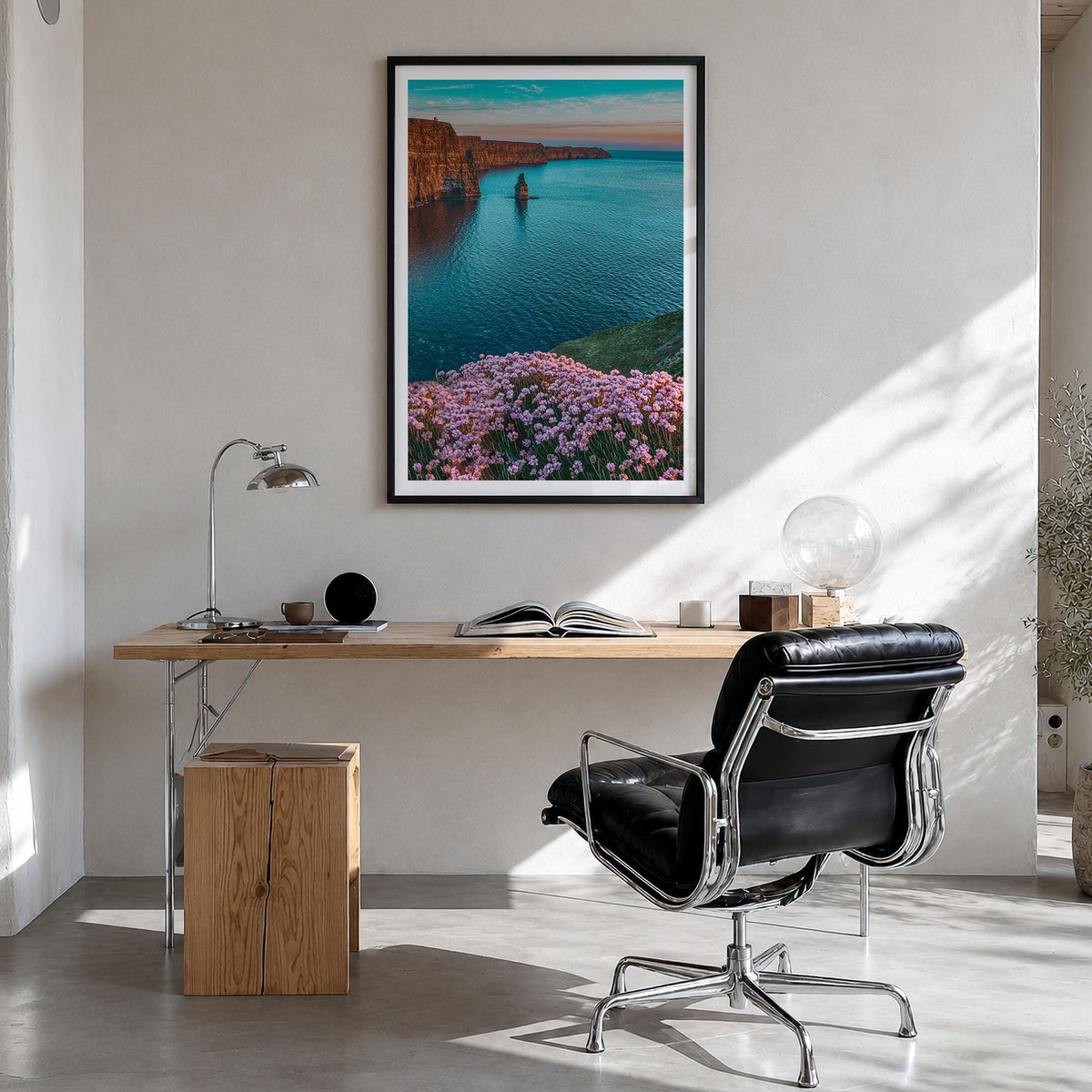Ireland no. 3 colorful photo poster of Europe – vertical wall art in black wood frame with white border, hanging on wall