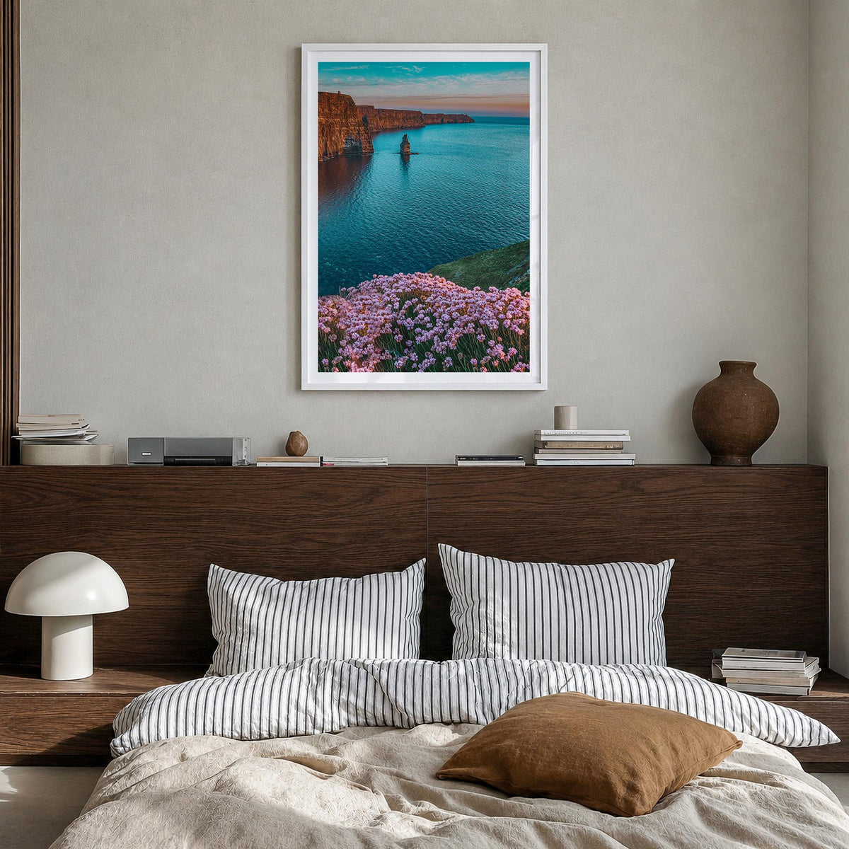 Ireland no. 3 colorful photo poster of Europe – vertical wall art in white wood frame with white border, hanging on wall