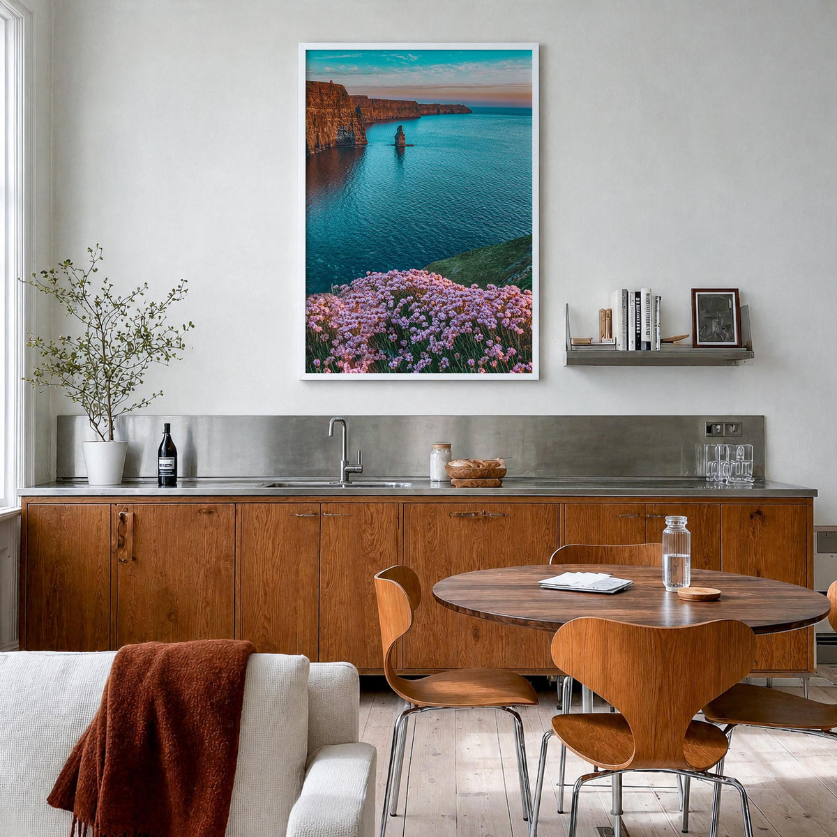 Ireland no. 3 colorful photo poster of Europe – vertical wall art in white wood frame, hanging on wall