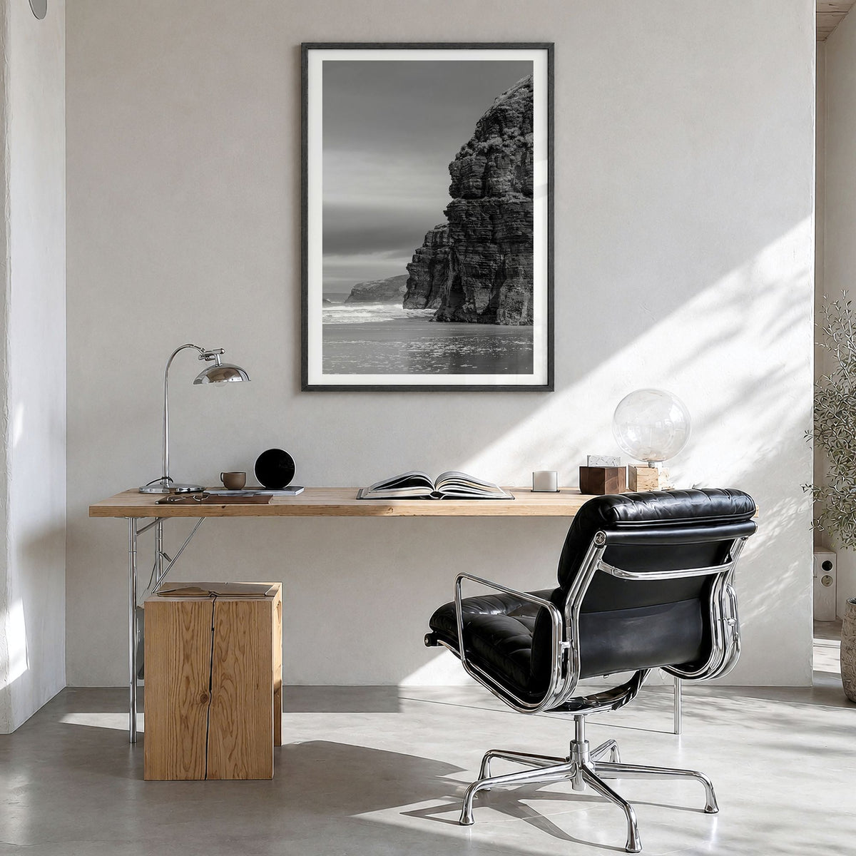 Ireland Photo No 1 Poster in a black wood frame, hanging in a bright home office, white border
