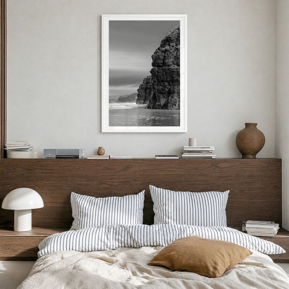 Ireland Photo No 1 Poster in a white wood frame, hanging in a bedroom, white border