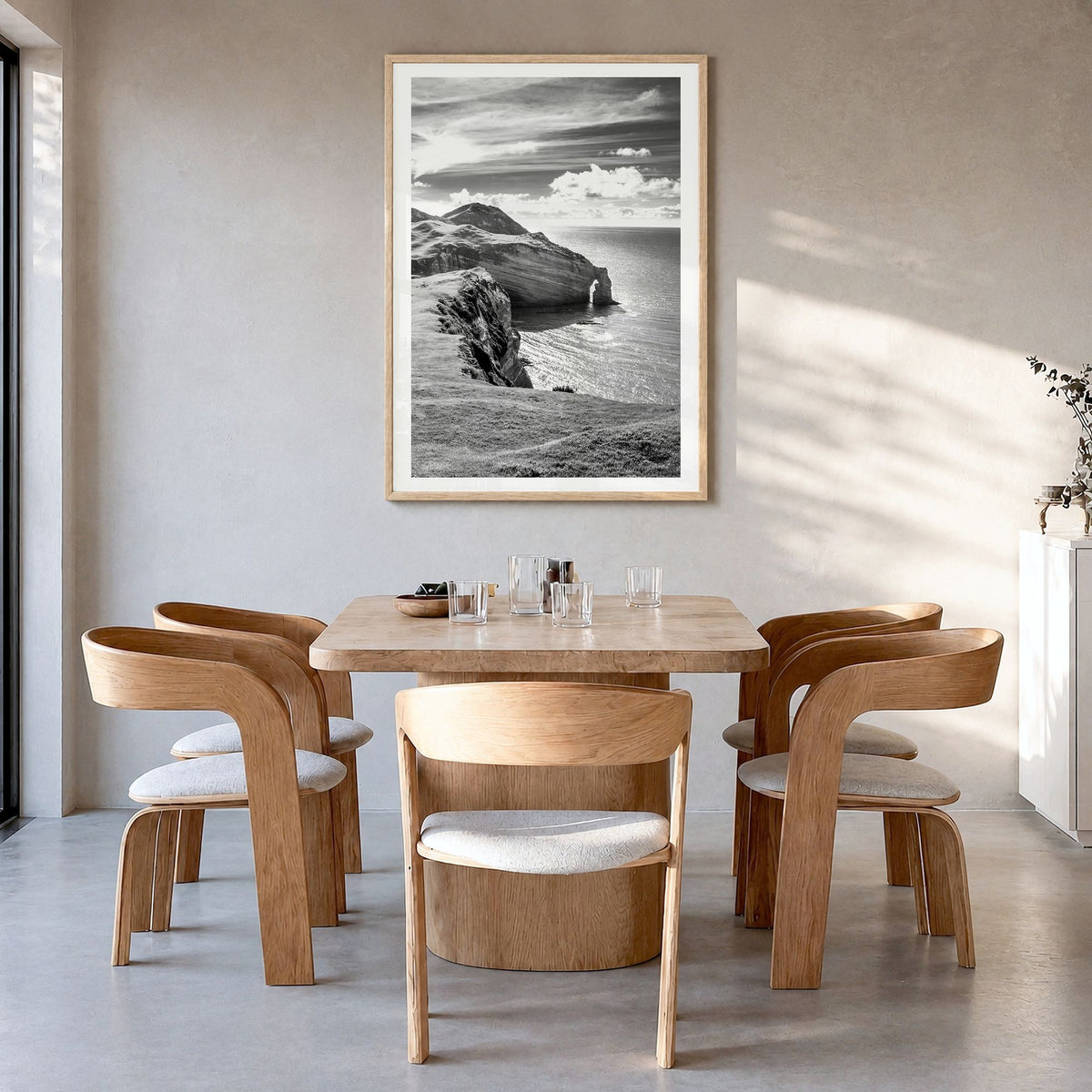 Ireland Photo No 2 Poster in a natural wood frame, hanging in a dining room, white border