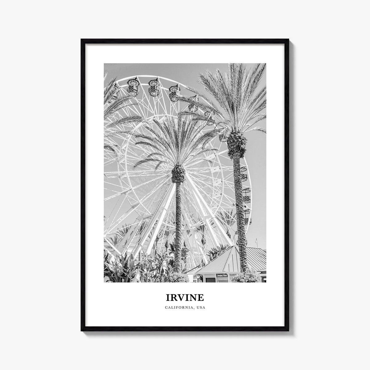 Irvine no. 1 black & white classic poster of California, USA – vertical wall art, unframed print shown in interior mockup