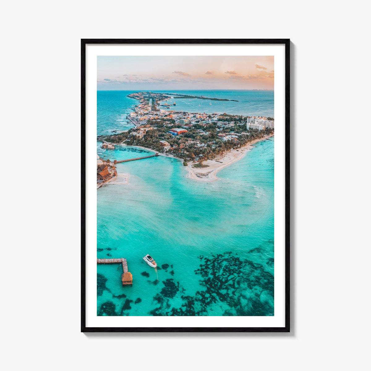 Isla Mujeres colorful photo poster of Mexico – vertical wall art, unframed print shown in interior mockup