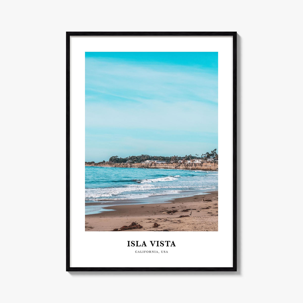 Isla Vista colorful classic poster of California, USA – vertical wall art, unframed print shown in interior mockup