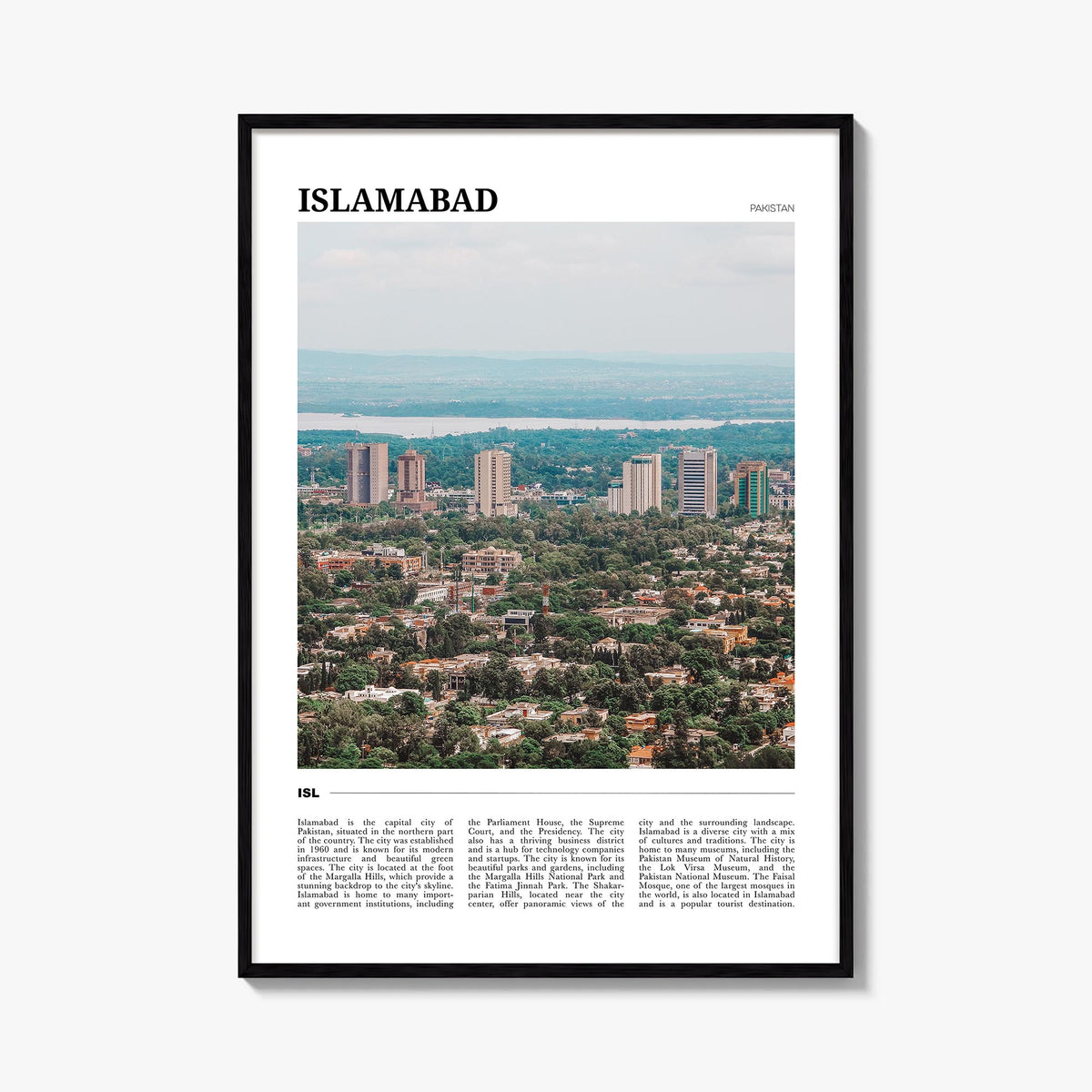 Islamabad colorful travel poster of Pakistan – vertical wall art, unframed print shown in interior mockup