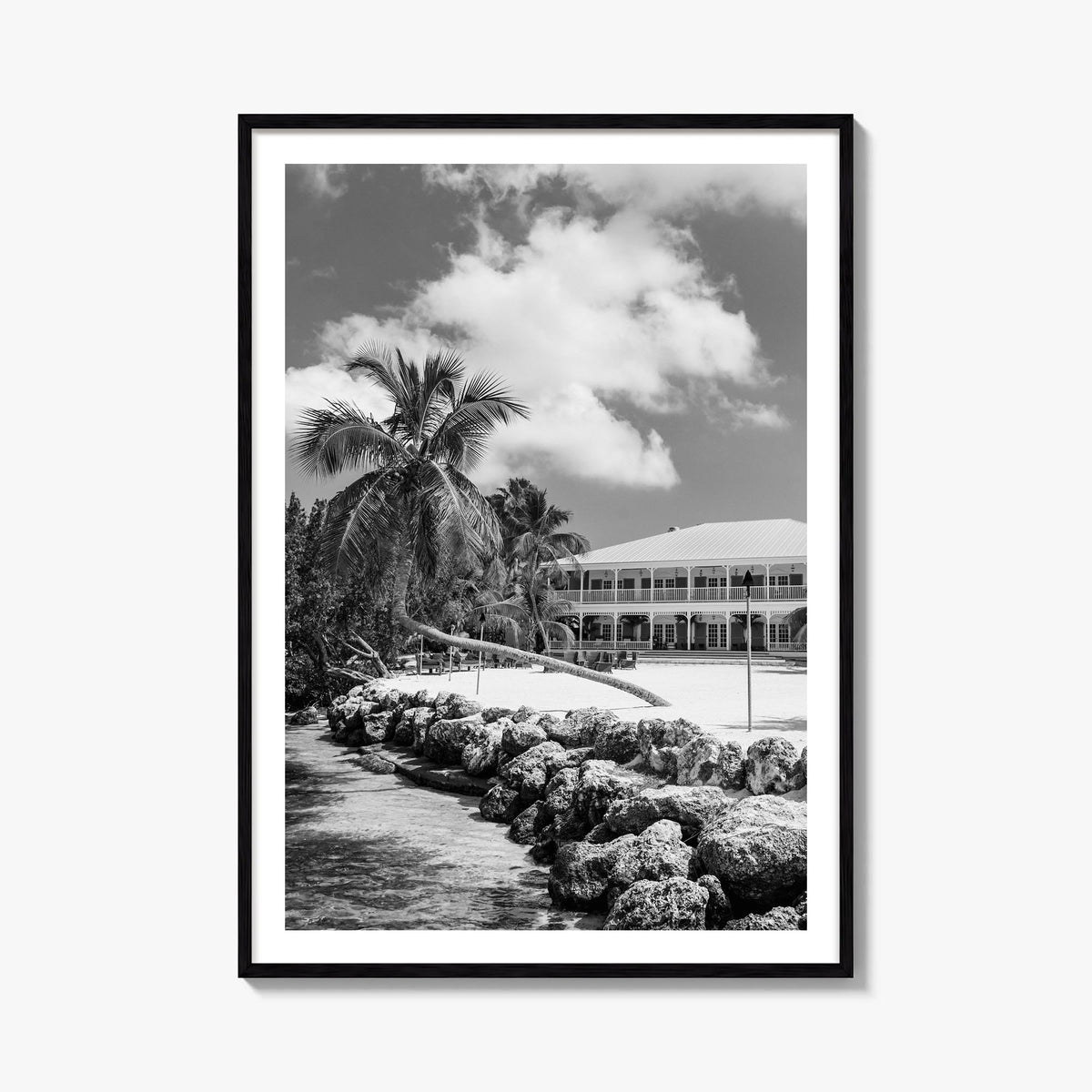 Islamorada black & white photo poster of Florida, USA – vertical wall art, unframed print shown in interior mockup