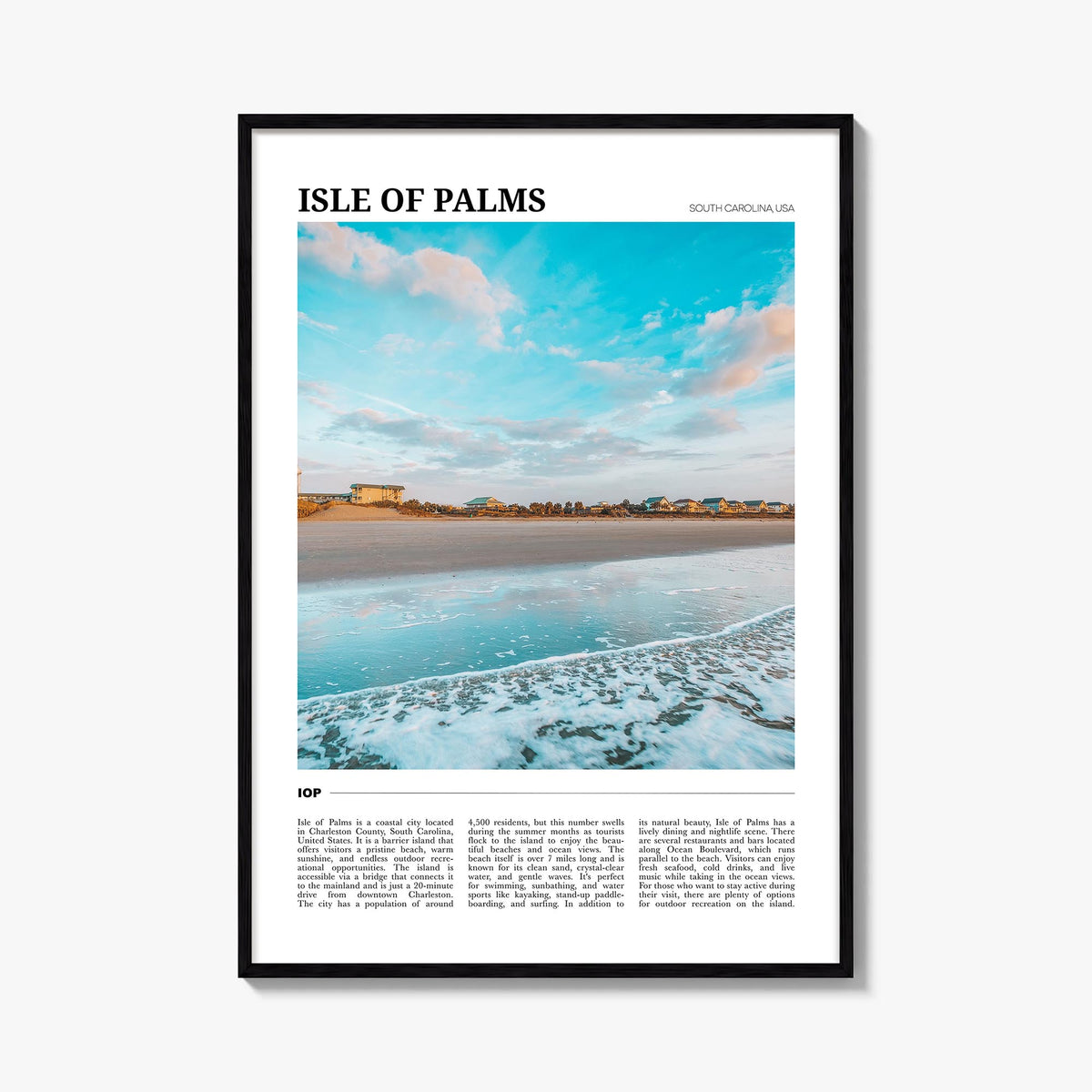 Isle of Palms colorful travel poster of South Carolina, USA – vertical wall art, unframed print shown in interior mockup