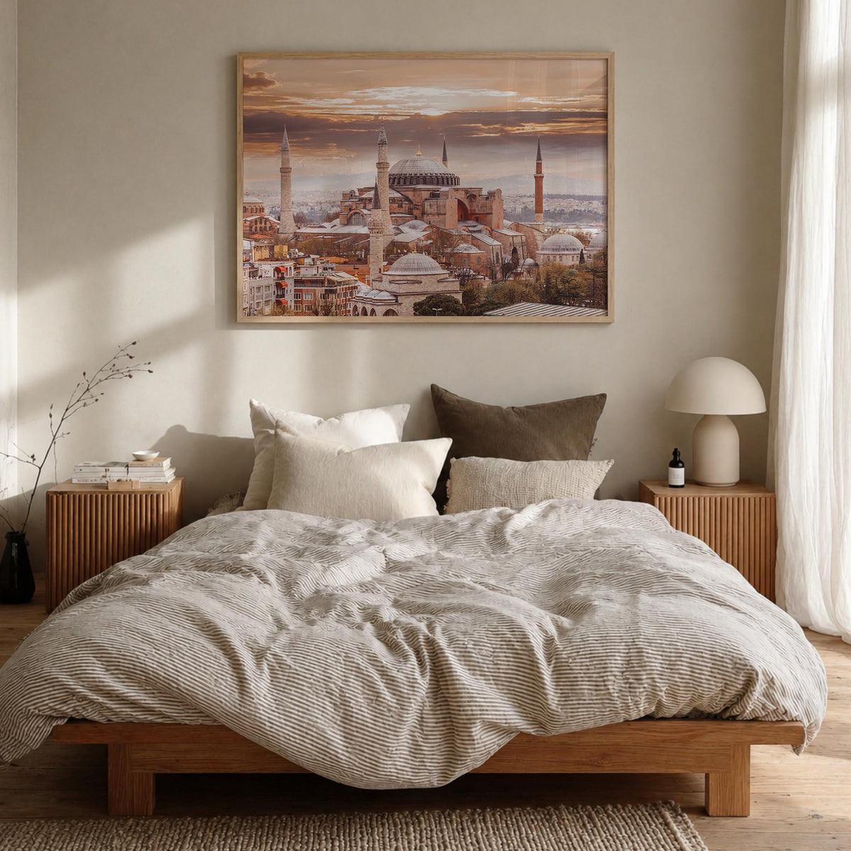Istanbul colorful photo poster of Türkiye – horizontal wall art in natural wood frame, hanging on wall