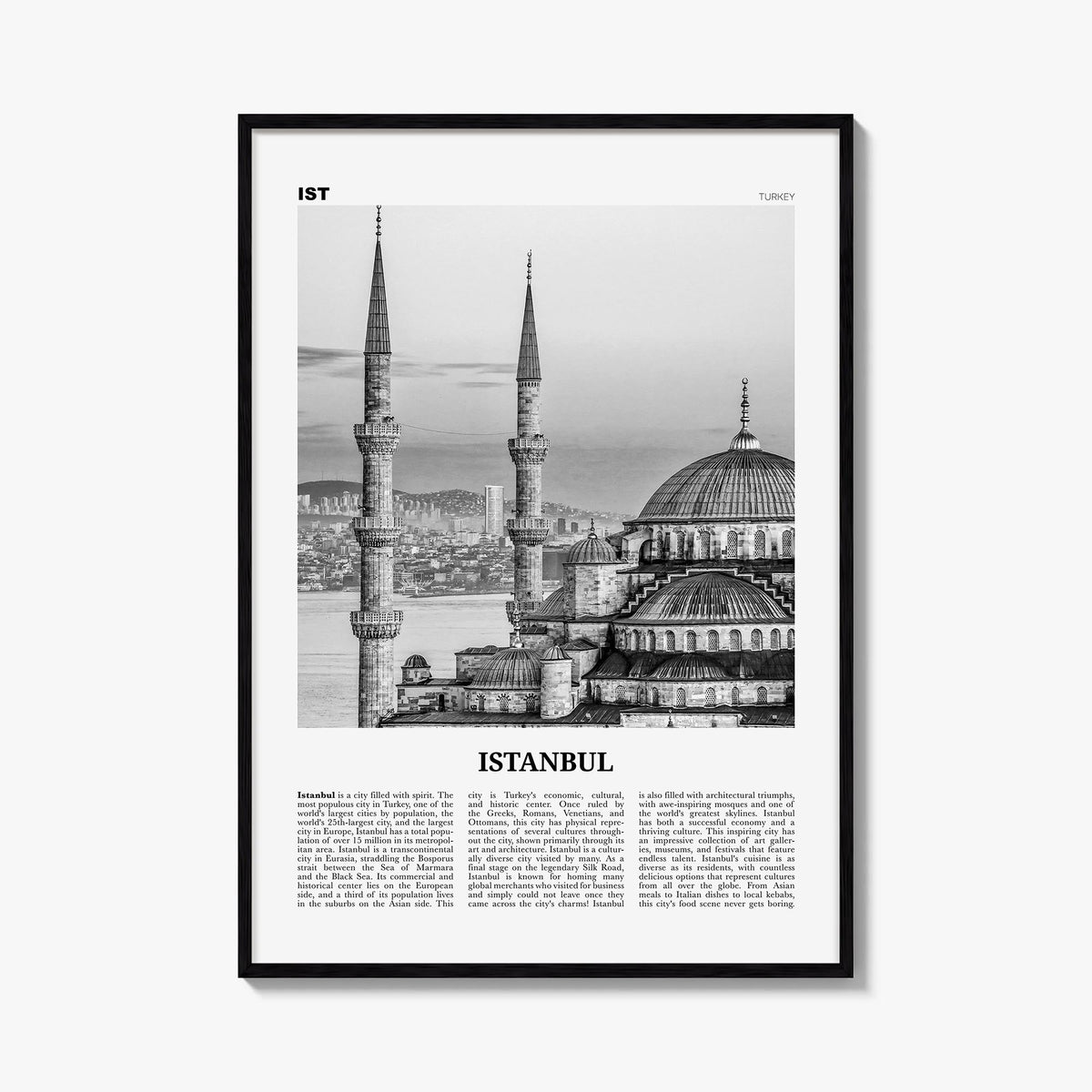 Istanbul no. 1 black & white newspaper poster of Türkiye – vertical wall art, unframed print shown in interior mockup