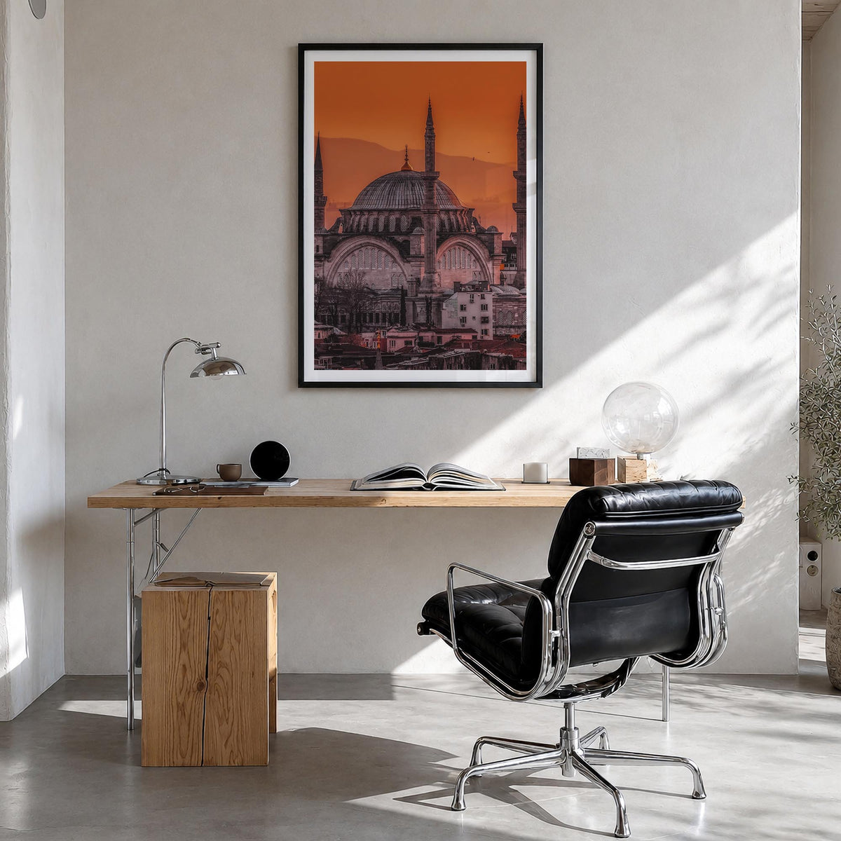 Istanbul no. 1 colorful photo poster of Türkiye – vertical wall art in black wood frame with white border, hanging on wall