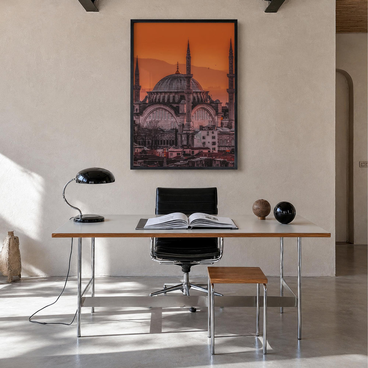 Istanbul no. 1 colorful photo poster of Türkiye – vertical wall art in black wood frame, hanging on wall