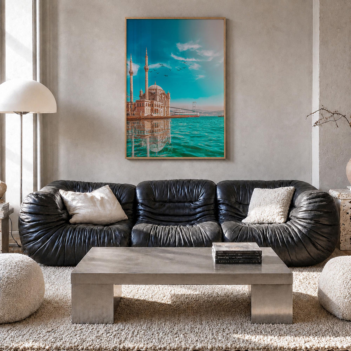 Istanbul no. 2 colorful photo poster of Türkiye – vertical wall art in natural wood frame, hanging on wall