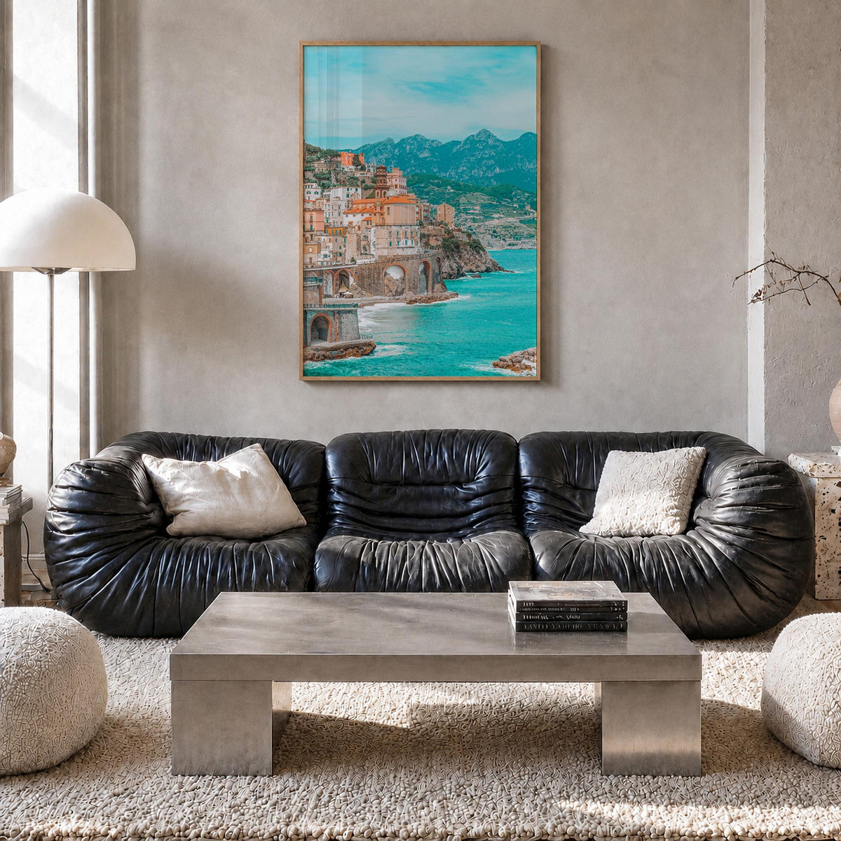 Italy no. 1 colorful photo poster of Europe – vertical wall art in natural wood frame, hanging on wall