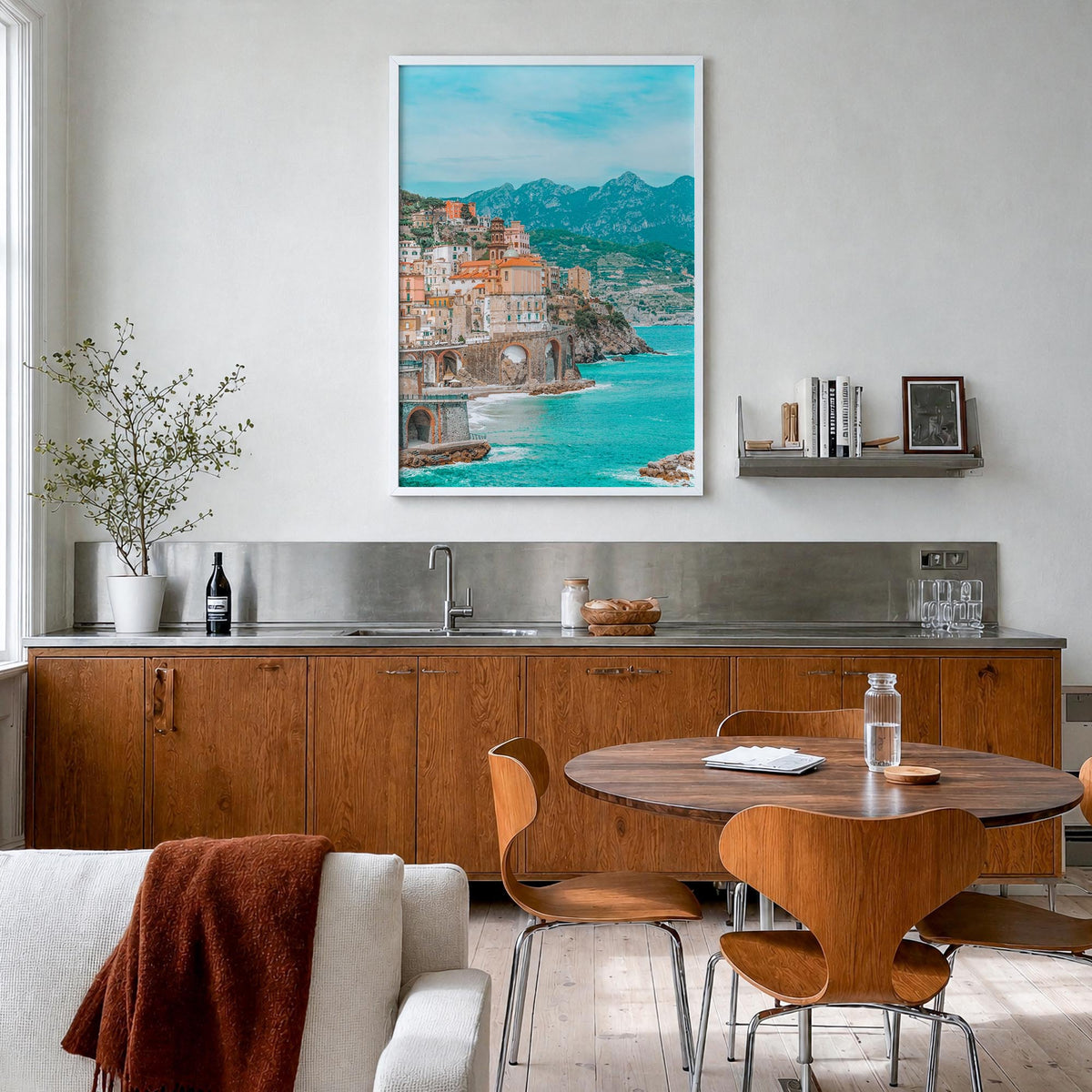 Italy no. 1 colorful photo poster of Europe – vertical wall art in white wood frame, hanging on wall