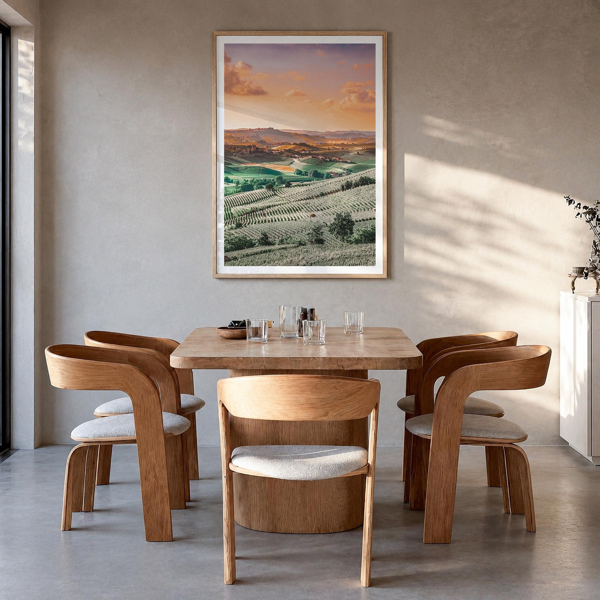 Italy no. 2 colorful photo poster of Europe – vertical wall art in natural wood frame with white border, hanging on wall