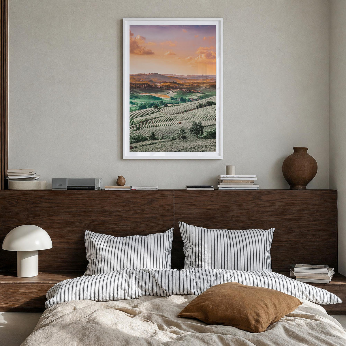 Italy no. 2 colorful photo poster of Europe – vertical wall art in white wood frame with white border, hanging on wall