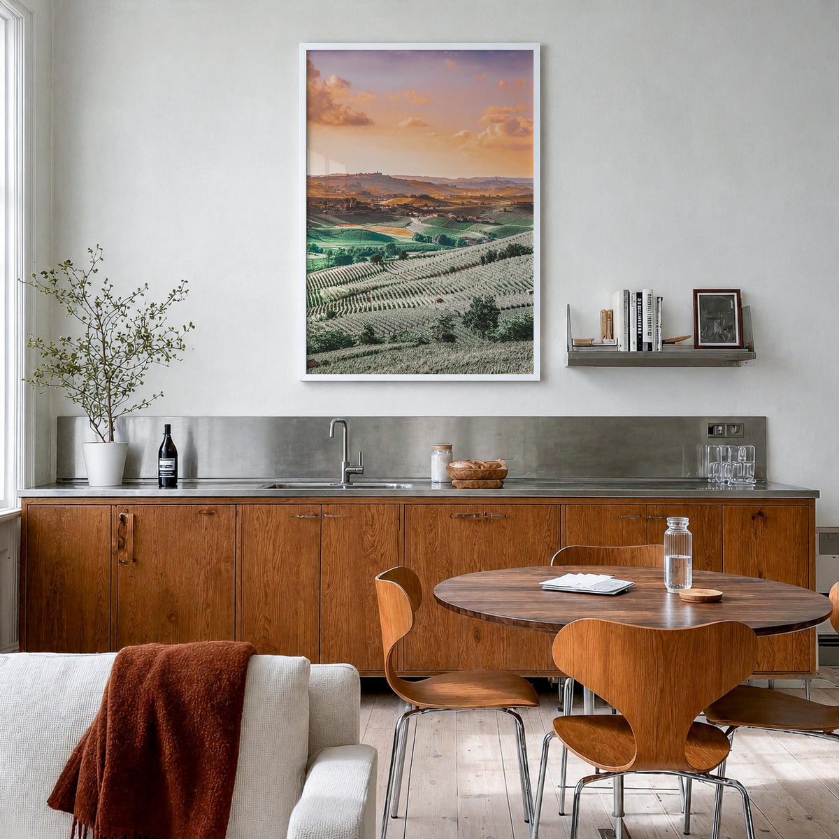 Italy no. 2 colorful photo poster of Europe – vertical wall art in white wood frame, hanging on wall