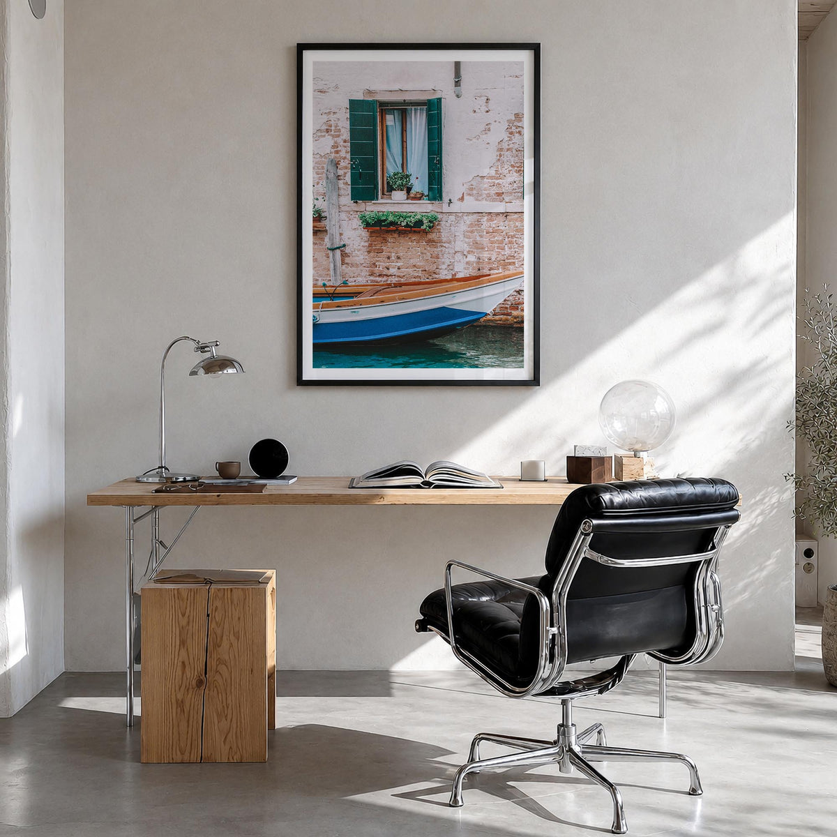 Italy no. 3 colorful photo poster of Europe – vertical wall art in black wood frame with white border, hanging on wall