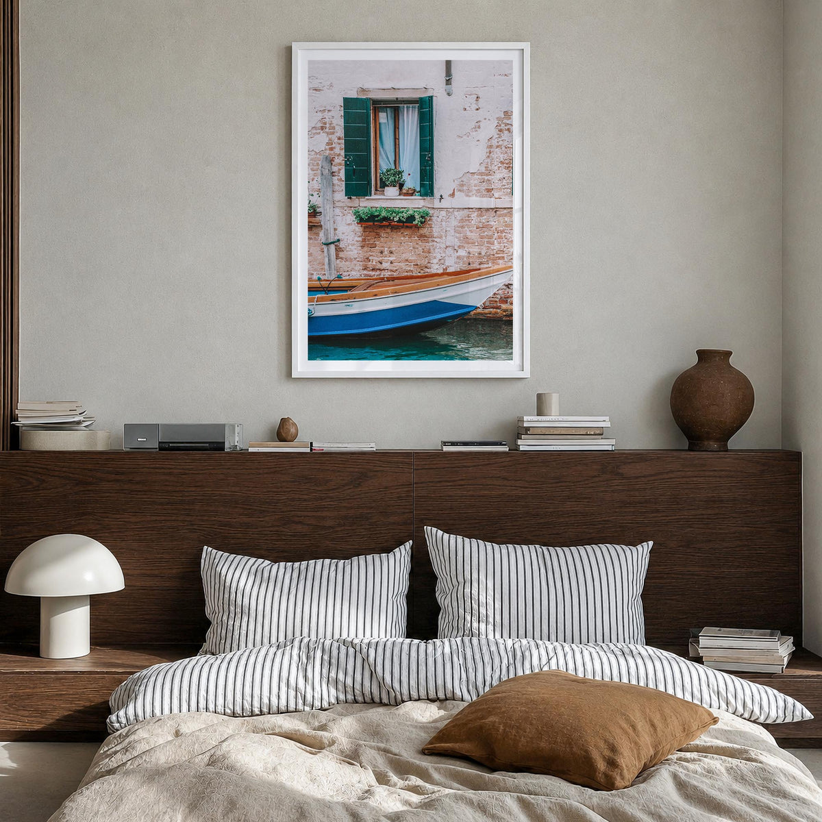 Italy no. 3 colorful photo poster of Europe – vertical wall art in white wood frame with white border, hanging on wall
