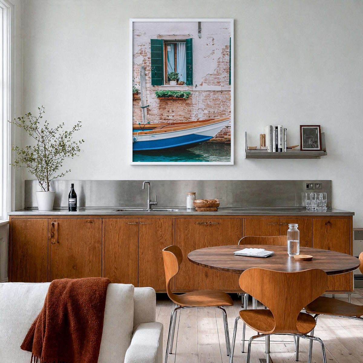 Italy no. 3 colorful photo poster of Europe – vertical wall art in white wood frame, hanging on wall