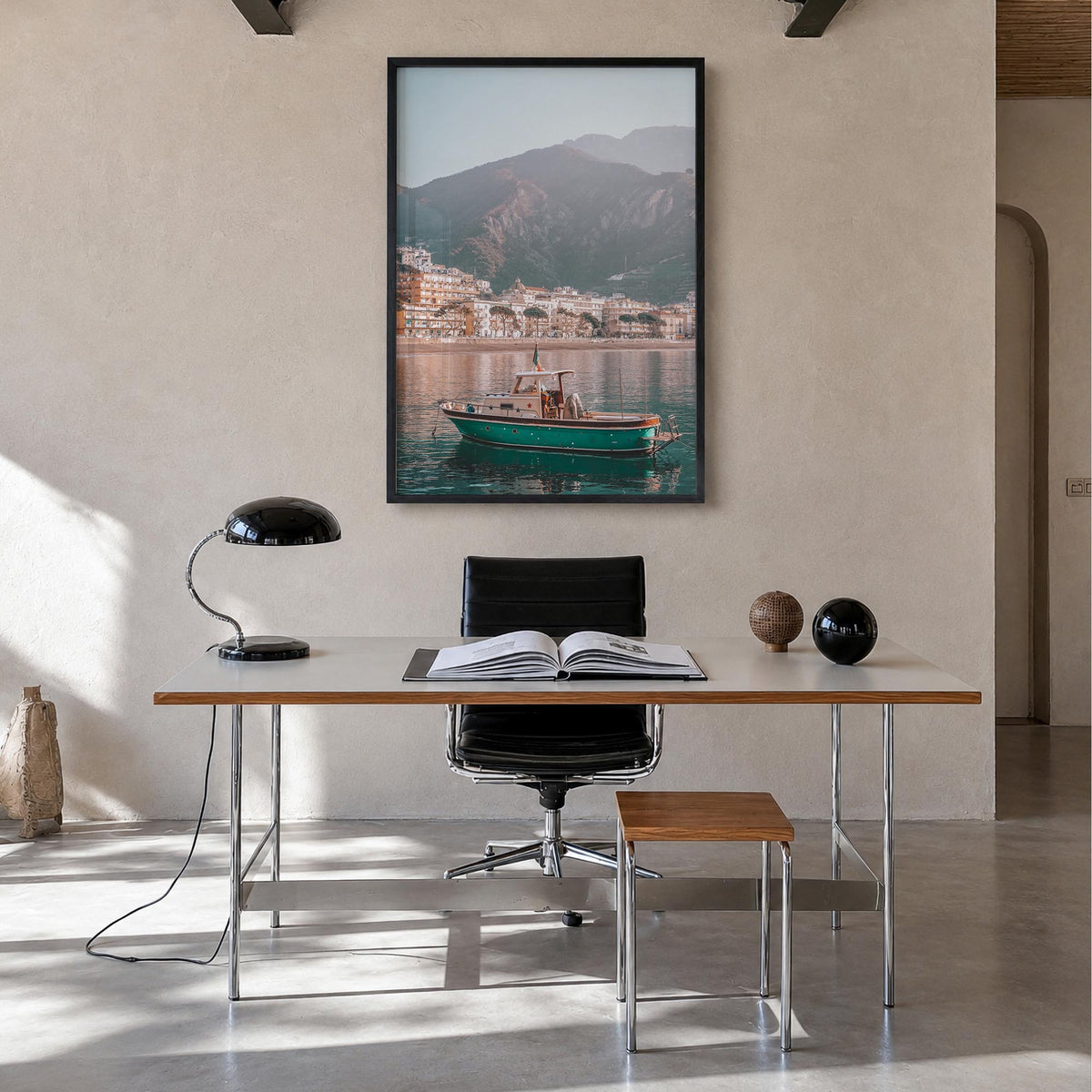 Italy no. 4 colorful photo poster of Europe – vertical wall art in black wood frame, hanging on wall