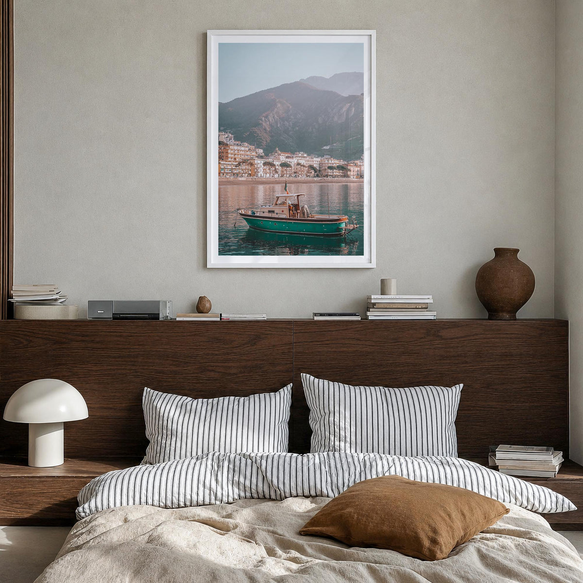 Italy no. 4 colorful photo poster of Europe – vertical wall art in white wood frame with white border, hanging on wall