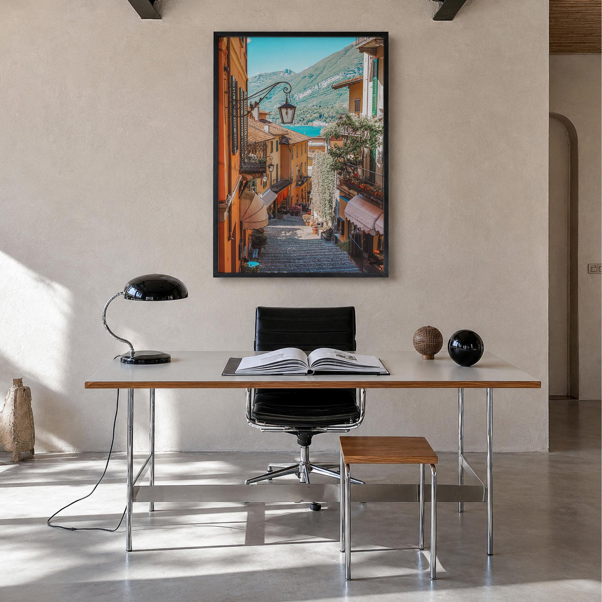 Italy no. 6 colorful photo poster of Europe – vertical wall art in black wood frame, hanging on wall