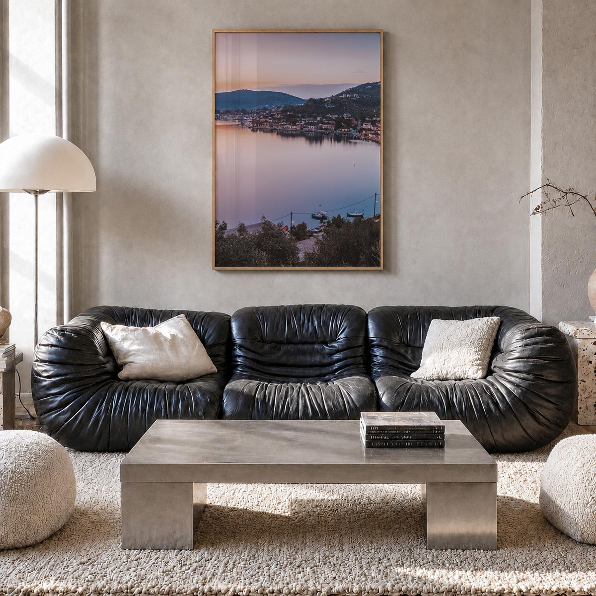 Ithaca no. 1 colorful photo poster of New York, USA – vertical wall art in natural wood frame, hanging on wall