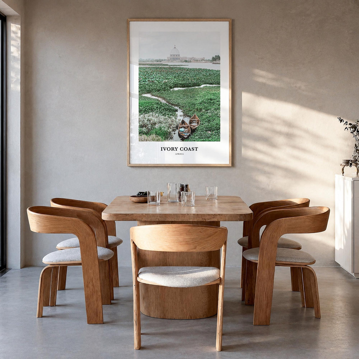 Ivory Coast colorful classic poster of Côte d'Ivoire – vertical wall art in natural wood frame, hanging on wall