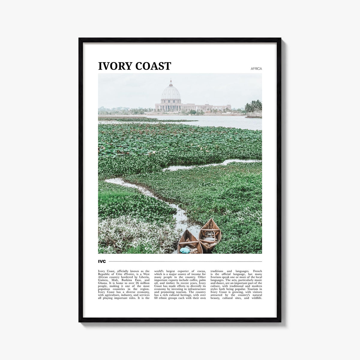 Ivory Coast colorful travel poster of Côte d'Ivoire – vertical wall art, unframed print shown in interior mockup