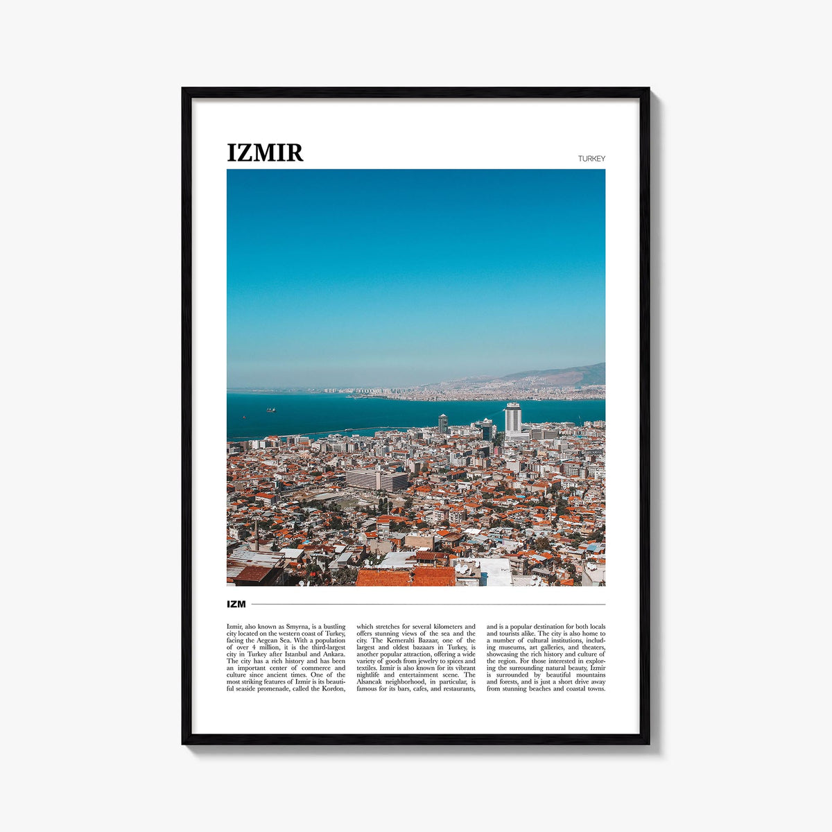 Izmir colorful travel poster of Türkiye – vertical wall art, unframed print shown in interior mockup