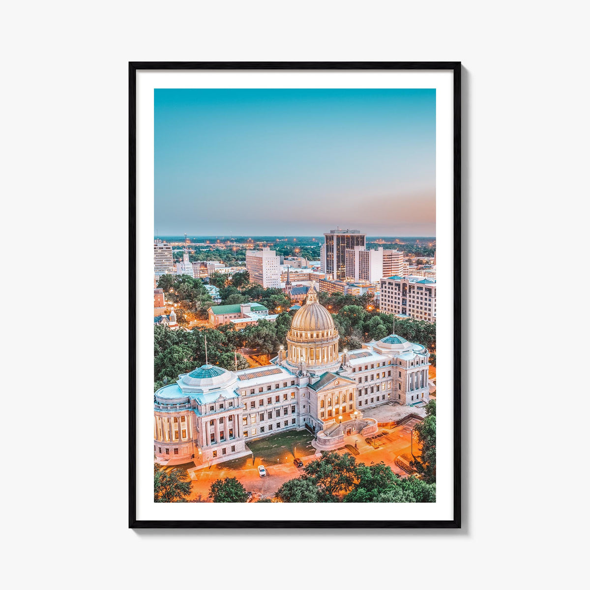 Jackson, Mississippi colorful photo poster of Mississippi, USA – vertical wall art, unframed print shown in interior mockup