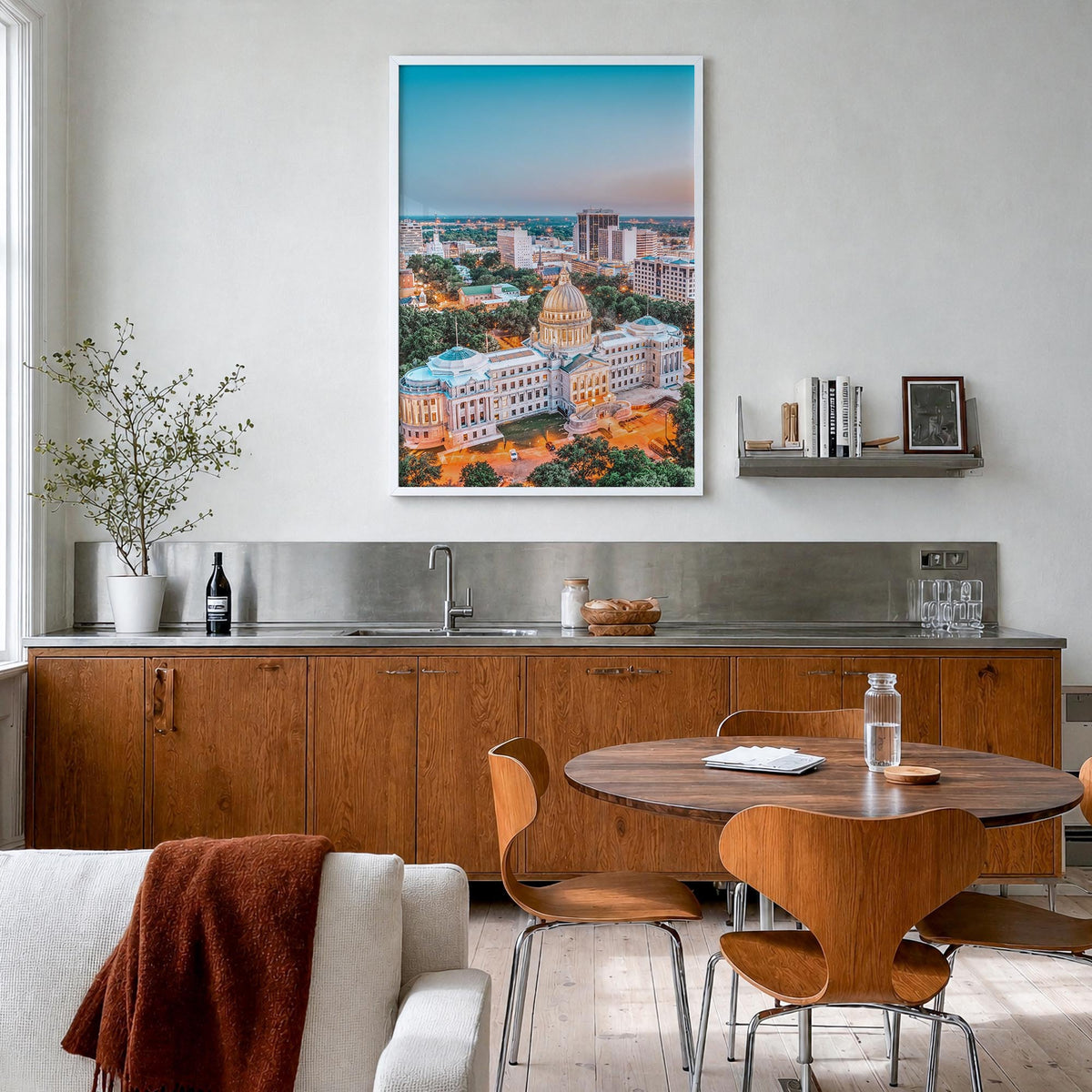 Jackson, Mississippi colorful photo poster of Mississippi, USA – vertical wall art in white wood frame, hanging on wall