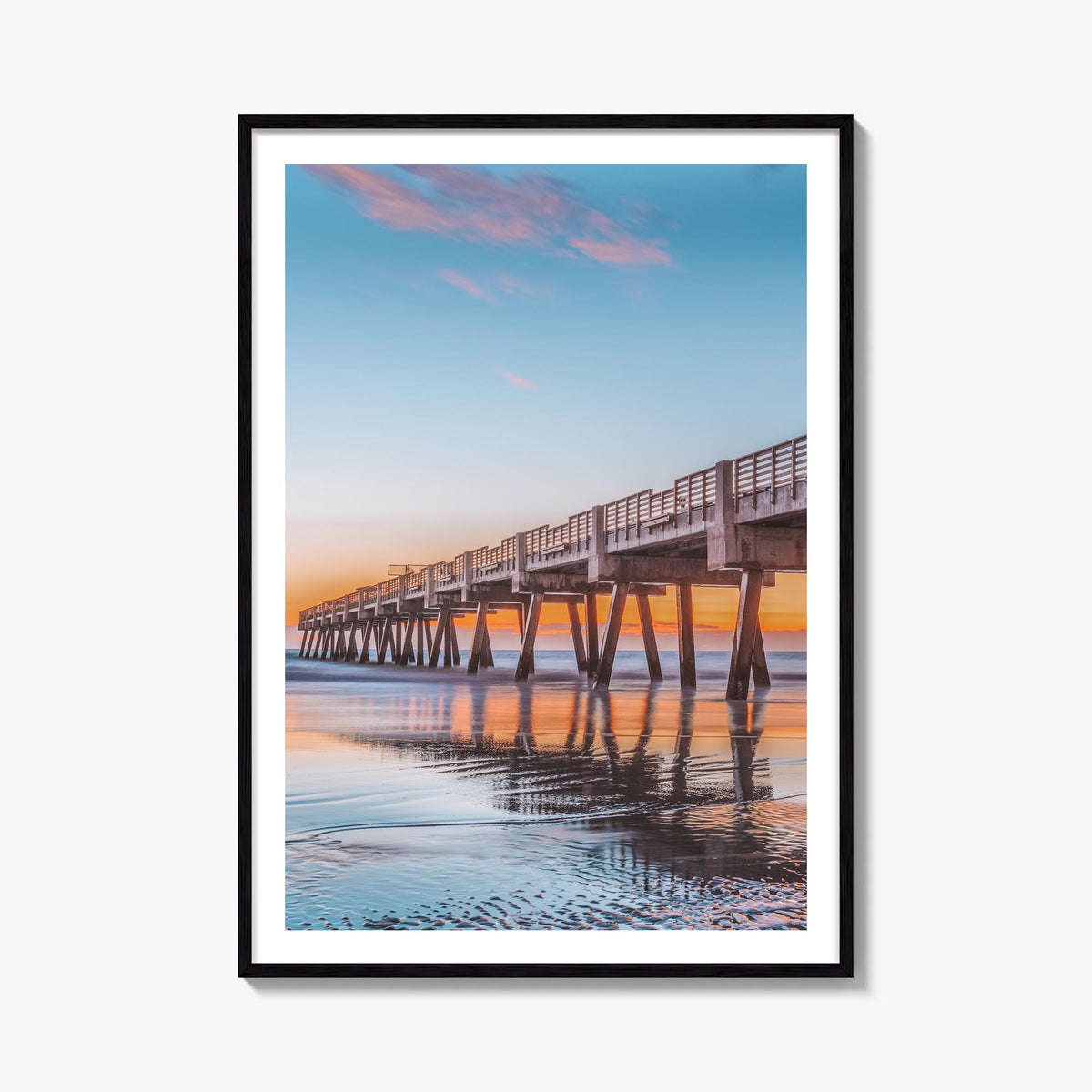 Jacksonville Beach no. 1 colorful photo poster of Florida, USA – vertical wall art, unframed print shown in interior mockup