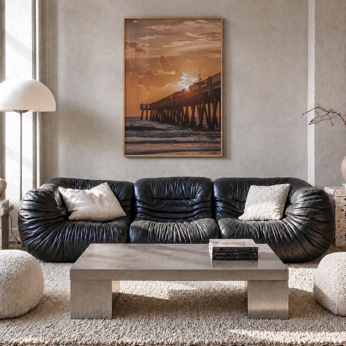Jacksonville Beach no. 2 colorful photo poster of Florida, USA – vertical wall art in natural wood frame, hanging on wall