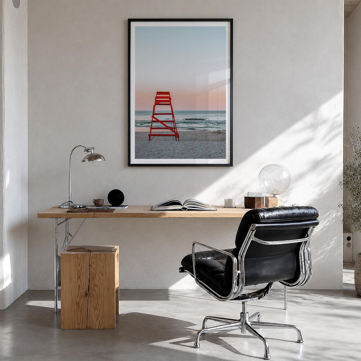 Jacksonville Beach no. 3 colorful photo poster of Florida, USA – vertical wall art in black wood frame with white border, han