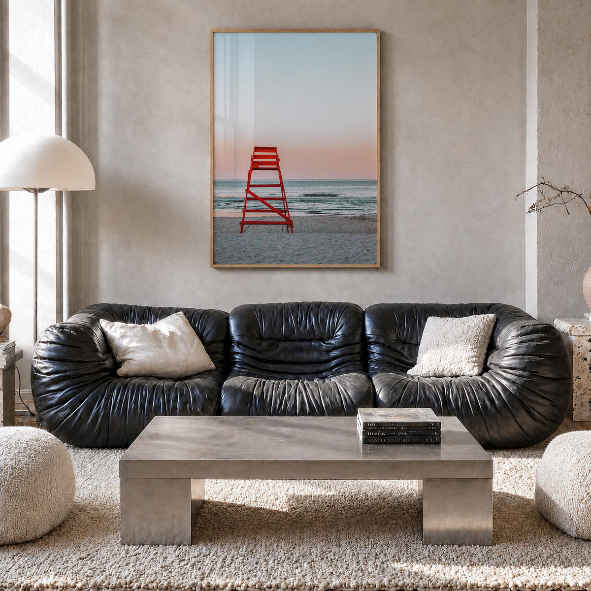 Jacksonville Beach no. 3 colorful photo poster of Florida, USA – vertical wall art in natural wood frame, hanging on wall