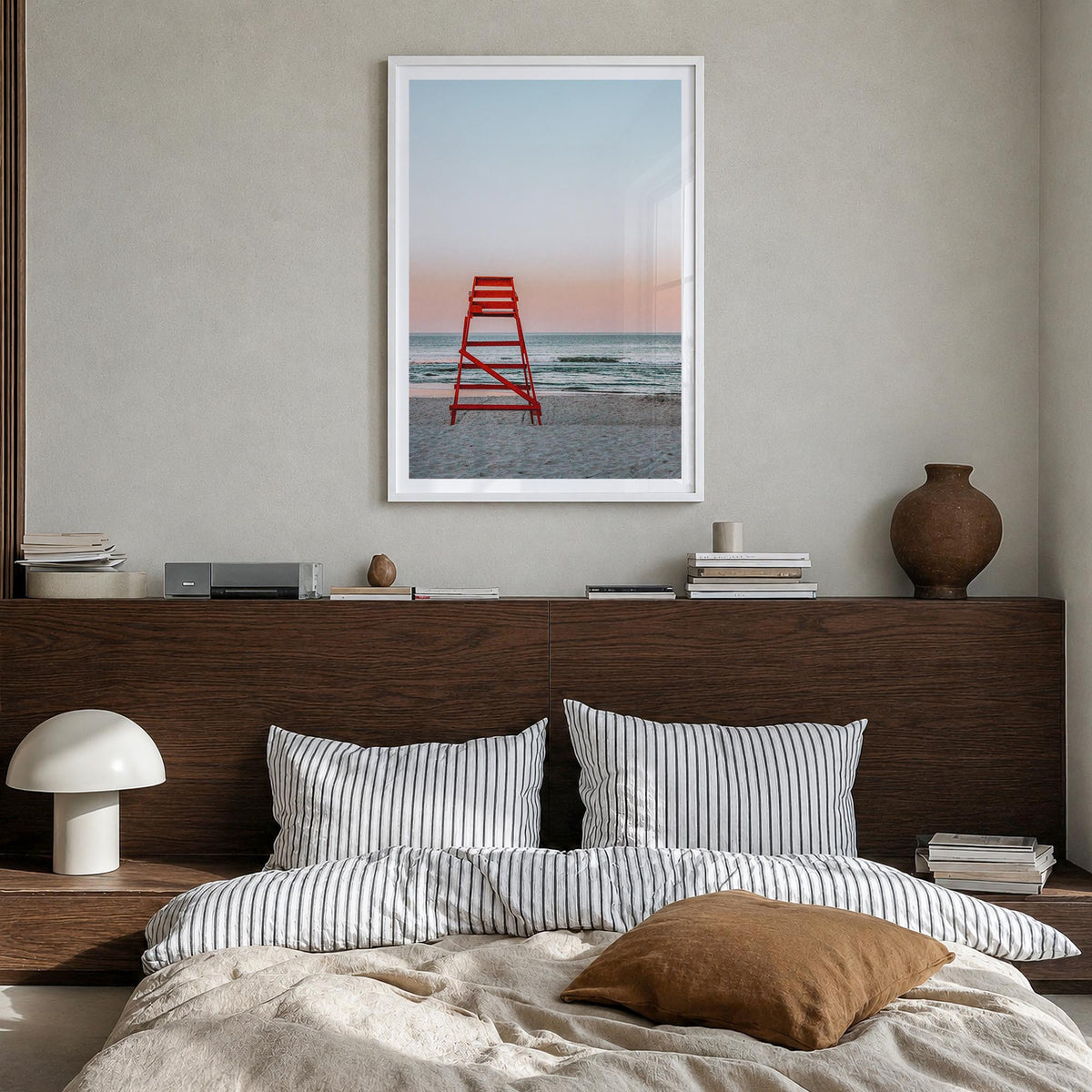Jacksonville Beach no. 3 colorful photo poster of Florida, USA – vertical wall art in white wood frame with white border, han