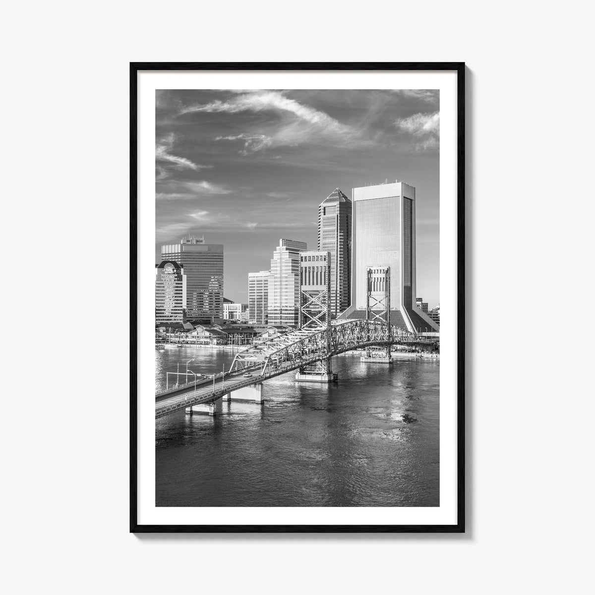 Jacksonville no. 1 black & white photo poster of Florida, USA – vertical wall art, unframed print shown in interior mockup