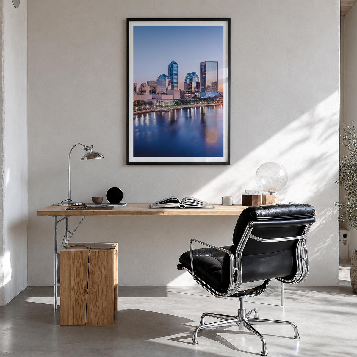 Jacksonville no. 2 colorful photo poster of Florida, USA – vertical wall art in black wood frame with white border, hanging o