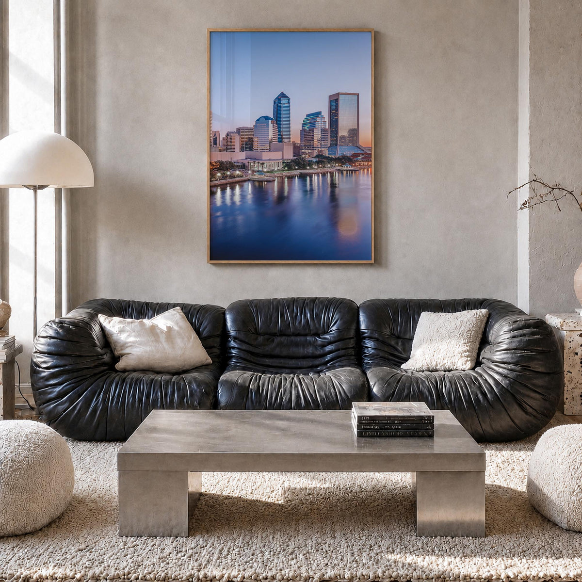 Jacksonville no. 2 colorful photo poster of Florida, USA – vertical wall art in natural wood frame, hanging on wall