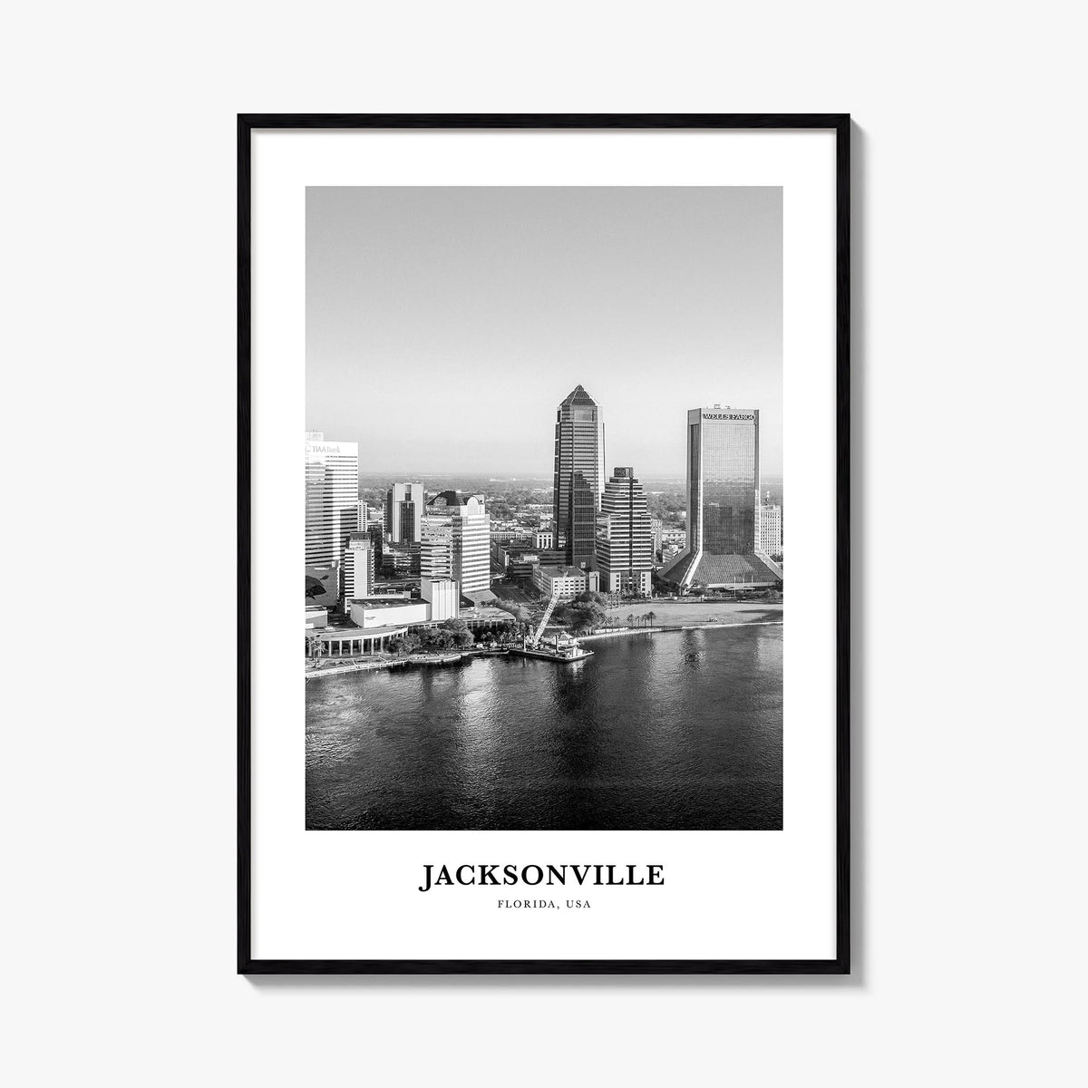 Jacksonville no. 3 black & white classic poster of Florida, USA – vertical wall art, unframed print shown in interior mockup