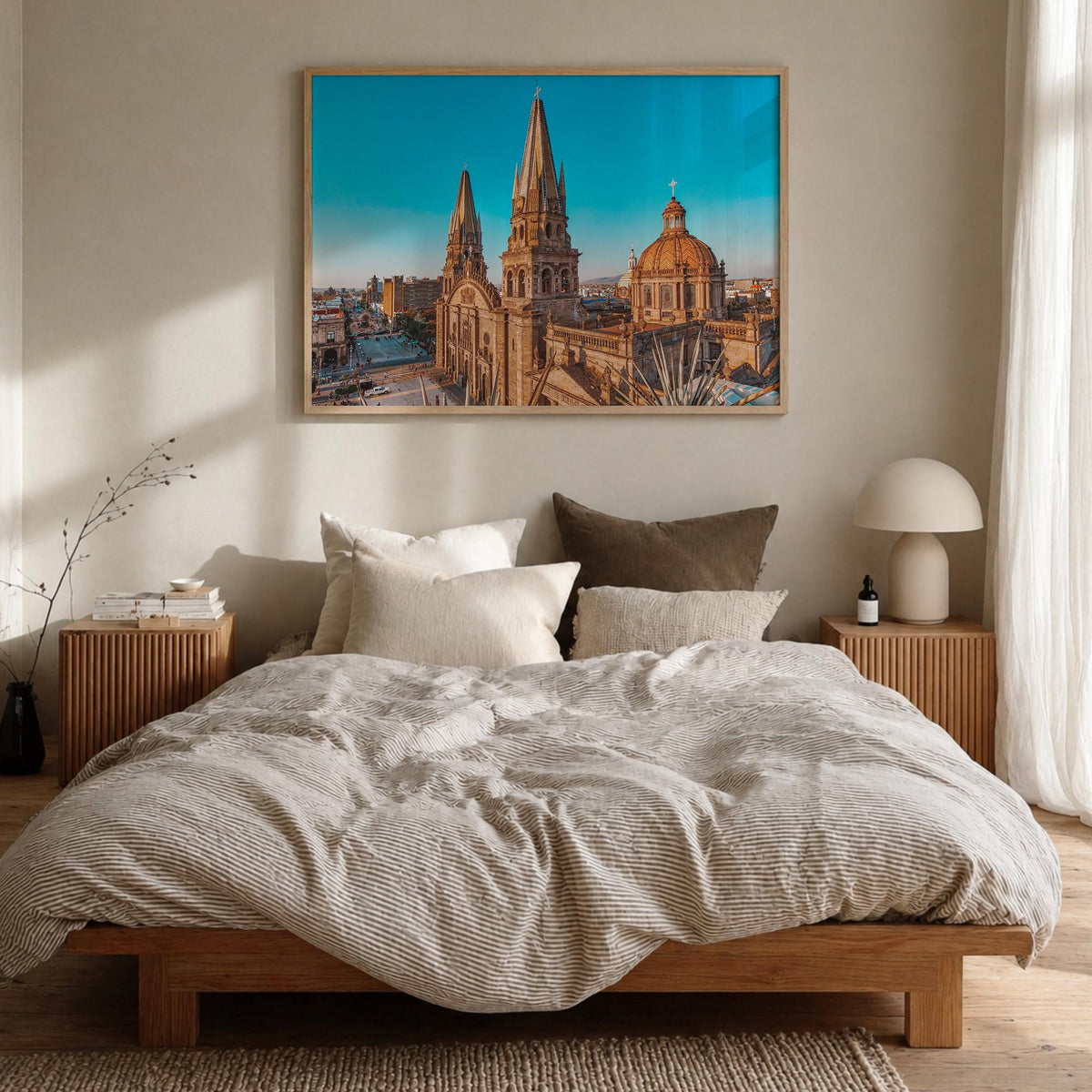 Jalisco colorful photo poster of Mexico – horizontal wall art in natural wood frame, hanging on wall