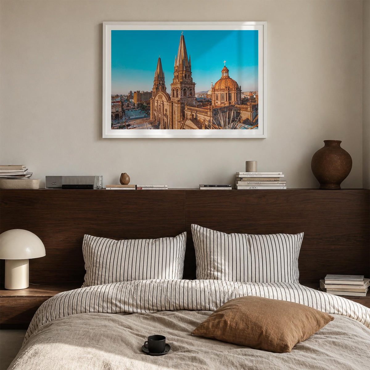 Jalisco colorful photo poster of Mexico – horizontal wall art in white wood frame with white border, hanging on wall